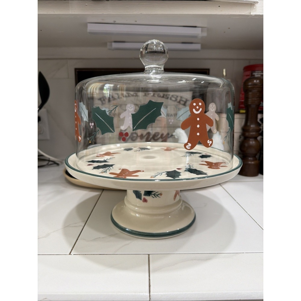 Rare‎ Gingerbread Pedestal Cake Stand Plate Glass Dome By Noble Excellence USA